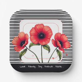 Plato De Papel Cuadrado floral rojo