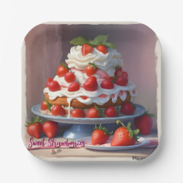 Plato de Papel Cuadrado Fresas Dulces IA