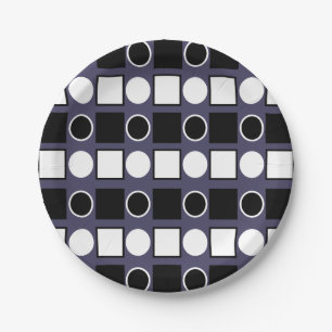 Plato De Papel Cuadrado Negro Blanco Púrpura Círculo Geométrico 