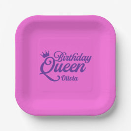 Plato de papel cuadrado para la reina del cumpleañ