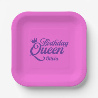 Plato de papel cuadrado para la reina del cumpleañ