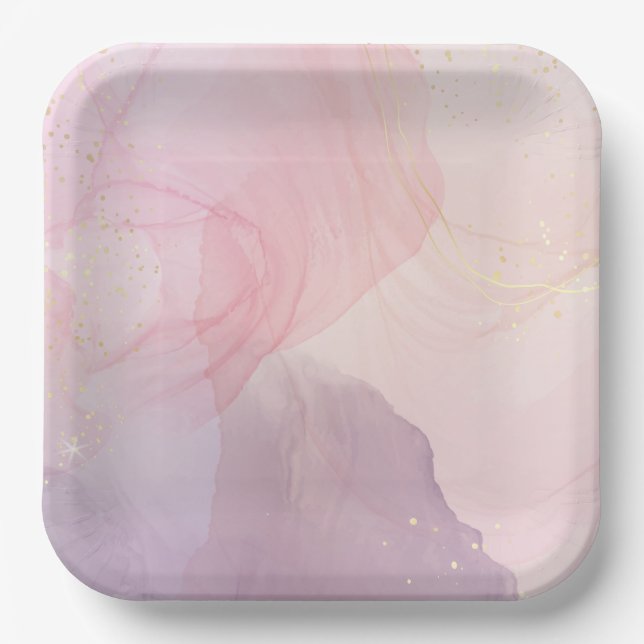 Plato de papel cuadrado rosa y dorado elegante (Anverso)