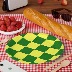 Plato De Papel Cuadrados amarillo y verde