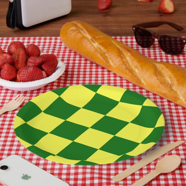 Plato De Papel Cuadrados amarillo y verde (Picnic)