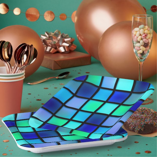 Plato De Papel Cuadrados azules (Multi)