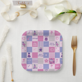 Plato De Papel Cuadrados de Cumpleaños Adorables – Patrón Moderno
