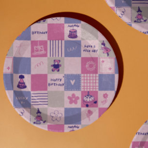 Plato De Papel Cuadrados de Cumpleaños Lindos – Patrón moderno Ro