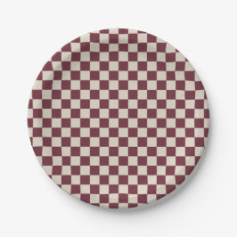Plato De Papel Cuadro de Borgoña y Beige