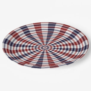 Plato De Papel Cuadro de círculo rojo blanco y azul