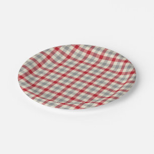 Plato De Papel Cuadro de estilo granja rojo y gris