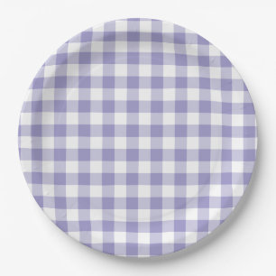 Plato De Papel Cuadro de Ginganillo Morado Pálido