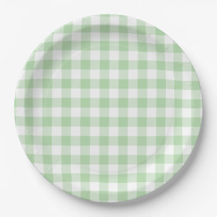 Plato De Papel Cuadro de Ginganillo Verde Pálido
