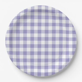 Plato De Papel Cuadro de gingham morado pálido