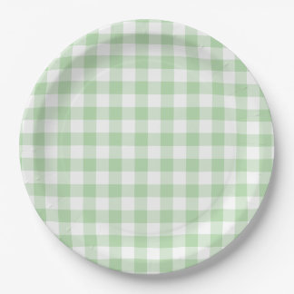 Plato De Papel Cuadro de gingham verde pálido
