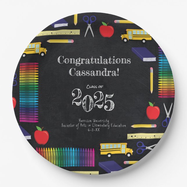 Plato De Papel Cuadro de graduación de la educación docente (Anverso)