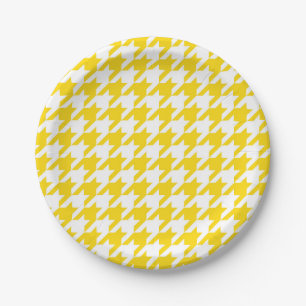 Plato De Papel Cuadro Escocés Amarillo y Blanco Houndstooth