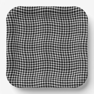 Plato De Papel Cuadro Escocés Negro Blanco Patrón Continuo