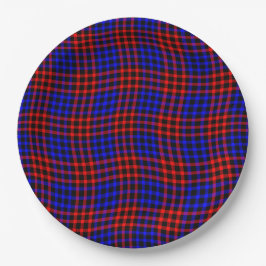 Plato De Papel Cuadro Escocés Rojo Azul Patrón Continuo