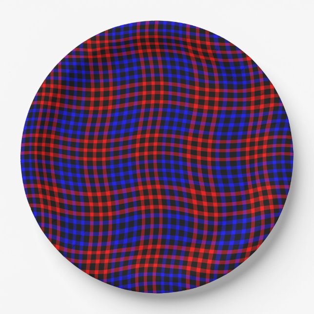 Plato De Papel Cuadro Escocés Rojo Azul Patrón Continuo (Anverso)