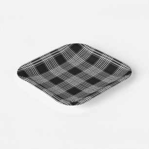Plato De Papel Cuadro escocés tartán negro y blanco