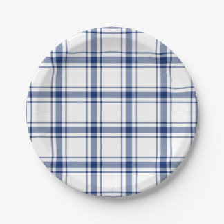 Plato De Papel Cuadro náutico azul y blanco