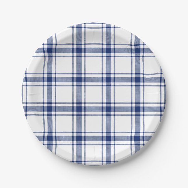 Plato De Papel Cuadro náutico azul y blanco (Anverso)
