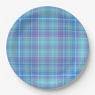 Plato De Papel Cuadros Azules Pastel