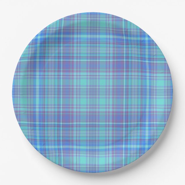 Plato De Papel Cuadros Azules Pastel (Anverso)