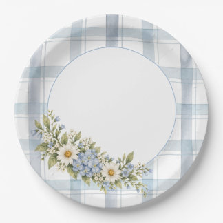 Plato De Papel Cuadros azules y florales