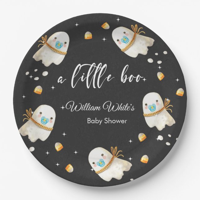 Plato De Papel Cuadros Bebés Fantasma Halloween Fall Baby Shower (Anverso)