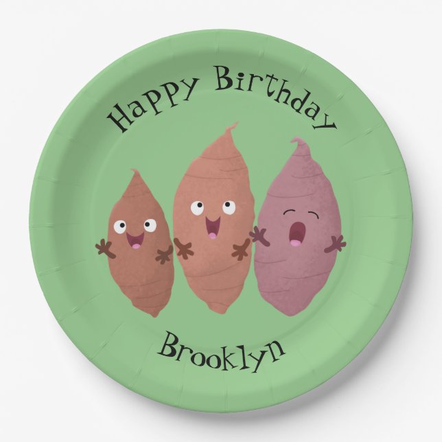 Plato De Papel Cuadros cantando batatas personalizado verduras (Anverso)