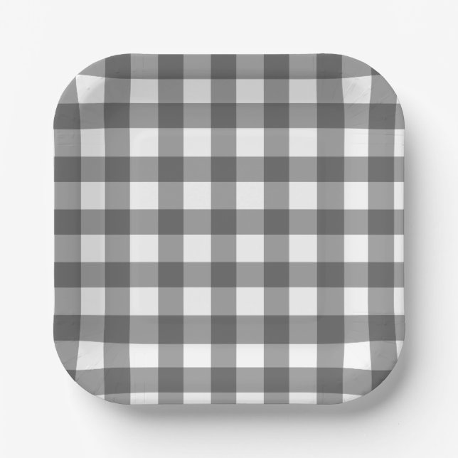 Plato De Papel Cuadros de Búfalo Negro y Blanco (Anverso)