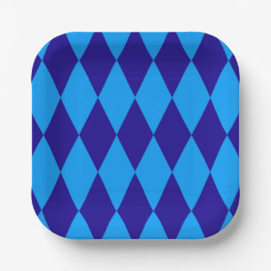 Plato De Papel Cuadros de Diamantes Harlequin de Azul Claro y Osc