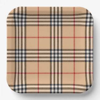 Plato De Papel Cuadros Elegantes Base Marrón Caliente Cuadros Esc