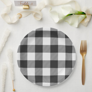 Plato De Papel Cuadros Grandes de Buffalo a Cuadros Blancos y Neg
