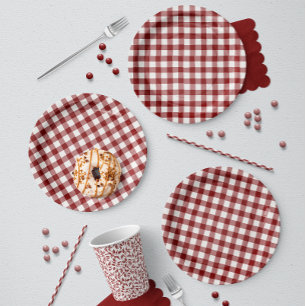 Plato De Papel Cuadros Imperfectos a Mano Plaid Rústico Picnic Ca