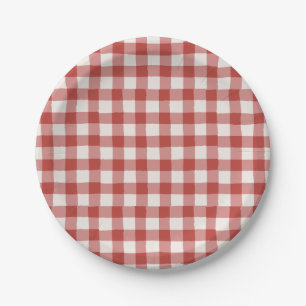 Plato De Papel Cuadros imperfectos a mano Plaid Rústico Pícnic Ro