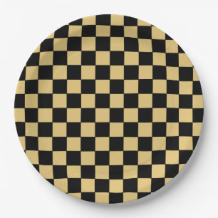 Plato De Papel Cuadros negros y dorados