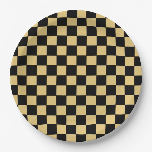 Plato De Papel Cuadros negros y dorados (Anverso)