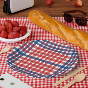 Plato De Papel Cuadros Patrióticos Rojo Blanco Azul Rayas