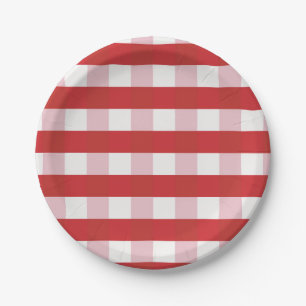 Plato De Papel Cuadros rojos y rosas, efecto gingham