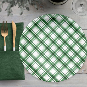 Plato De Papel Cuadros Verdes