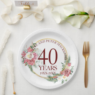 Plato De Papel Cualquier aniversario de bodas Rosas Blush