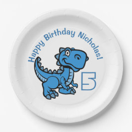 Plato De Papel Cualquier Edad Azul T Rex Dinosaurio Cumpleaños