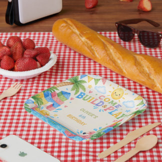 Plato De Papel Cualquier edad, Cumpleaños infantil bloques de con
