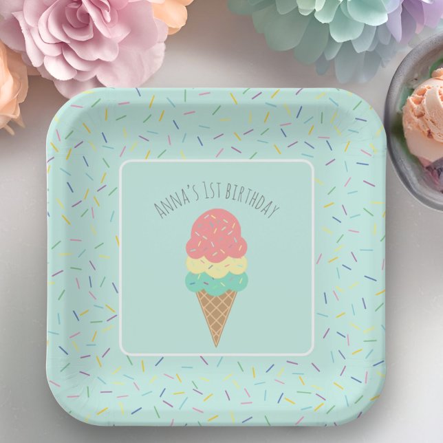 Plato De Papel Cualquier edad dulce un helado de helado rosa prim (Subido por el creador)