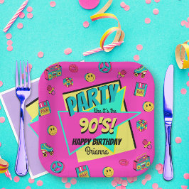 Plato De Papel CUALQUIER fiesta de cumpleaños retro años 90 perso