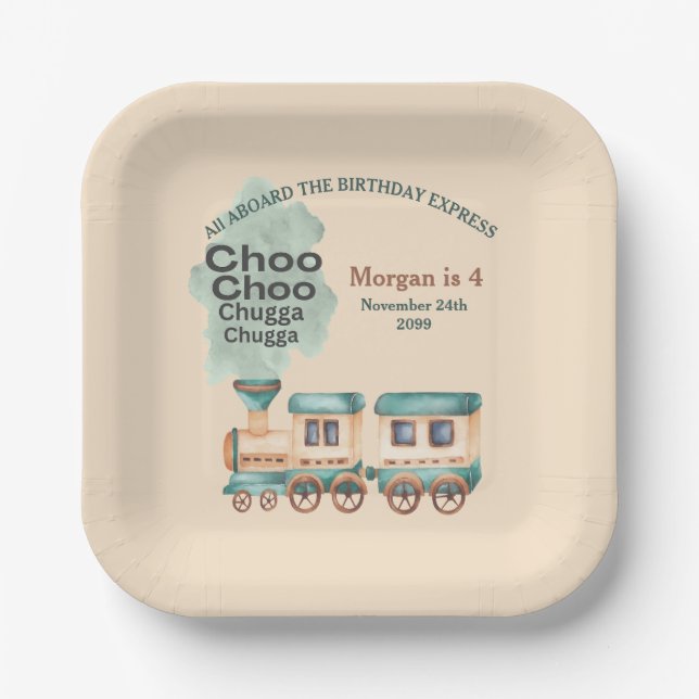 Plato De Papel Cualquier Fiesta de tren de cumpleaños a bordo (Anverso)