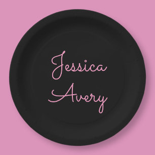Plato De Papel Cualquier nombre   Guay Editable Pink Script on Bl