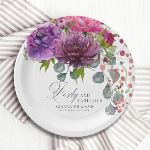 Plato De Papel Cuarenta y fabuloso elegante Floral 40 cumpleaños